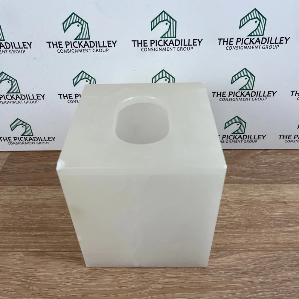White Alabaster Stone Tissue Box Cover Square Cube Bathroom Decor Accessories